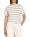 Theory Stripe Boxy Crewneck Tee In Taupe Multi