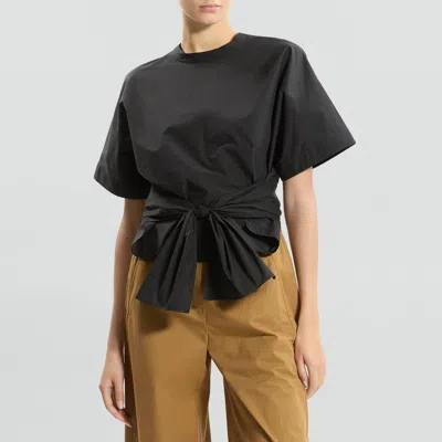 Theory Boxy Tie-front Top In Cotton-blend In Black