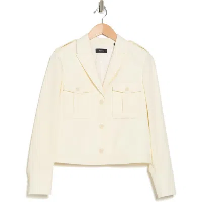 Theory Boxy Wool Blend Military Blazer In Ivory