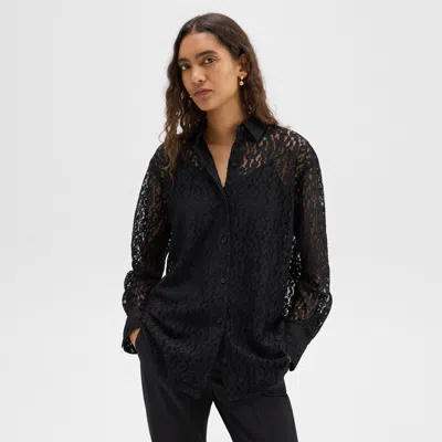 Theory Womens  Long-sleeve Semi-sheer Lace Shirt In Black