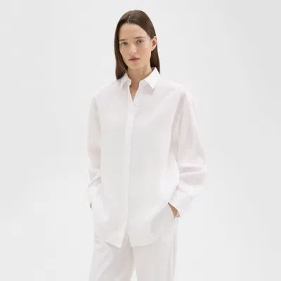 Theory Boyfriend Shirt In Relaxed Linen In White