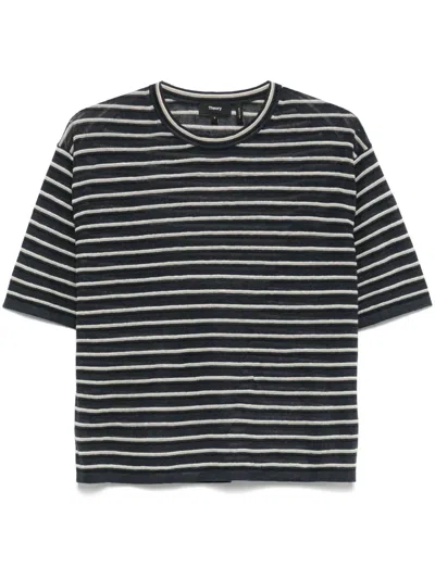 Theory Neo Sag Harbor Stripe Linen Blend Boyfriend T-shirt In Nocturne Navy Multi
