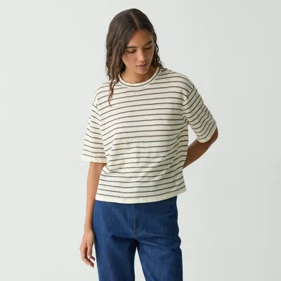 Theory Boyfriend Tee In Cable Knit Linen In Light Parchment Multi