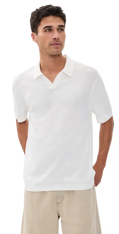 Theory Brenan Johnny Collar Polo In Fine Bilen White