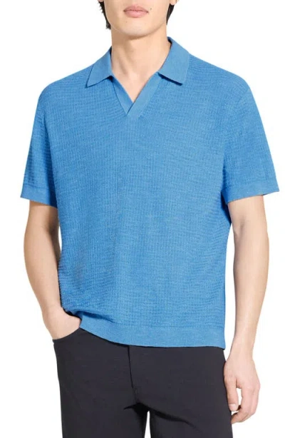 Theory Brenan Polo In Neo Pacific Linen In Blue