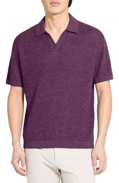 Theory Brenan Linen Blend Polo In Burgundy