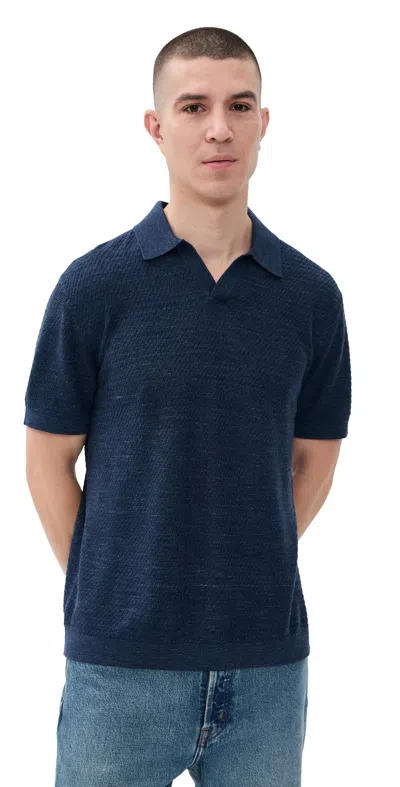 Theory Brenan Polo In Pacific Linen Baltic