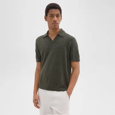 Theory Brenan Polo Shirt In Cotton-linen In Dark Olive