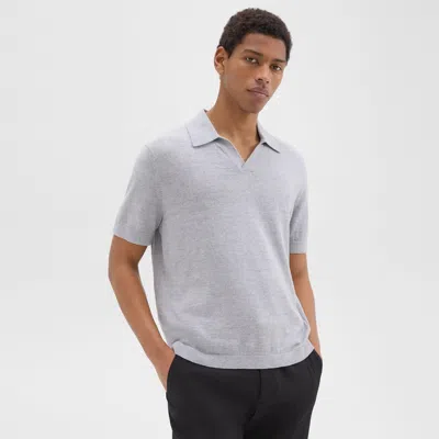 Theory Brenan Polo Shirt In Cotton-linen In Grey Heather
