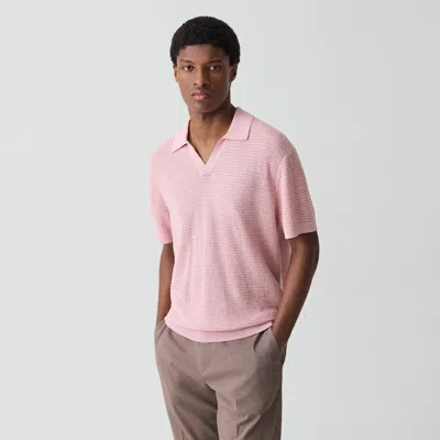 Theory Brenan Polo Shirt In Pacific Linen In Pink
