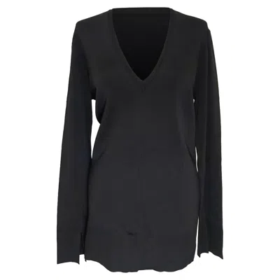 Theory Britona V-neck Long Sleeve Sweater In Black Rayon