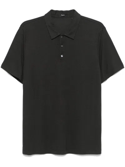 Theory Double Layered Johnny Collar Polo Shirt In Black