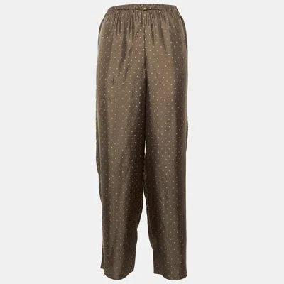 Pre-owned Theory Brown Overlay Dot Silk Wide Leg Pants S