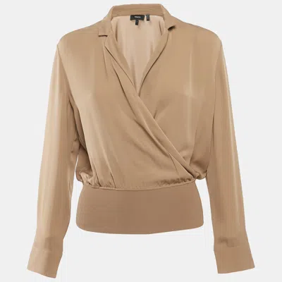 Pre-owned Theory Brown V-neck Long Sleeve Top S