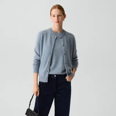 Theory Brushed Cardigan In Airy Cashmere In Blue