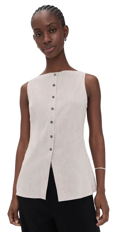 Theory Boatneck Cutaway Top In Textured Linen In White