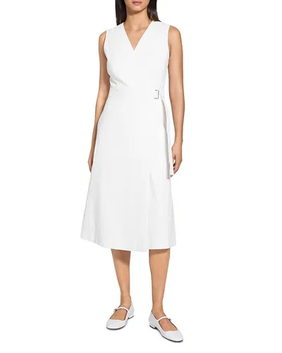 THEORY SLEEVELESS LINEN BLEND A-LINE WRAP DRESS