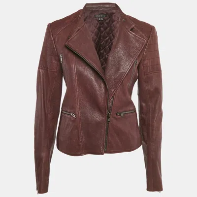 Pre-owned Theory Burgundy Leather Rider Jacket M