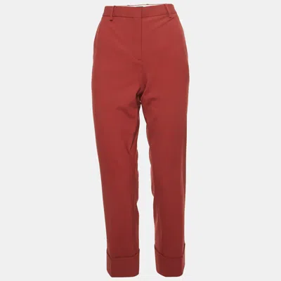 Pre-owned Theory Burgundy Stretch Wool Crop Cuff Trousers L