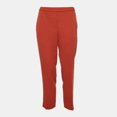 Pre-owned Theory Burnt Orange Textured Crepe Straight Leg Pants S