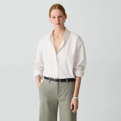 Theory Button-back Shirt In Relaxed Poplin In White