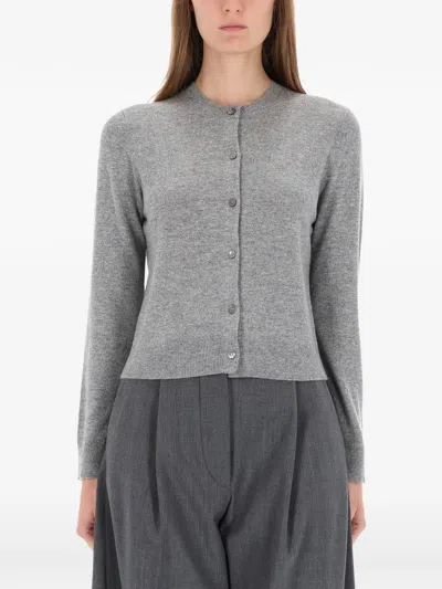 Theory Button Crew-neck Cardigan In Gray