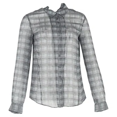 Theory Button-down Sheered Pattern Shirt In Grey Silk In Gray