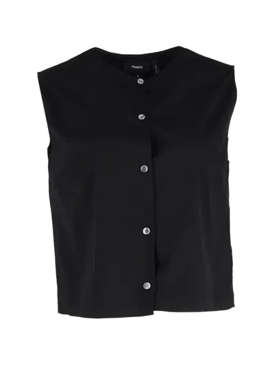 Pre-owned Theory Button-front Cotton Shirt In Black