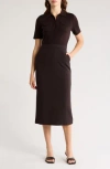 Theory Button Front Mixed Media Crepe Dress In Hickory