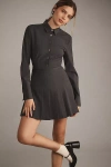 Theory Pleated Skirt Mini Dress Charcoal Melange In Grey