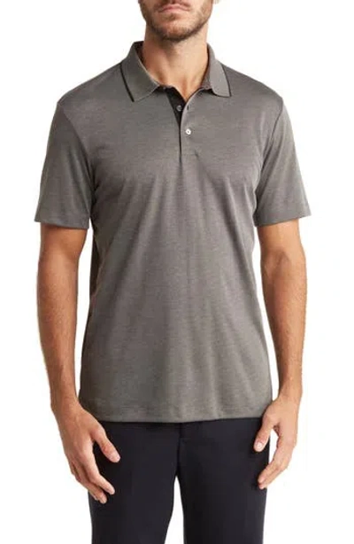 Theory Button Front Polo In Stone Grey/black