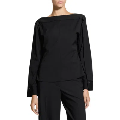 Theory Button Sleeve Boat Neck Top In Black