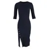 Theory Button Slit Stretch Knit Dress In Navy Cotton In Blue