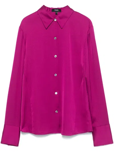 Theory Button-up Blouse In Purple