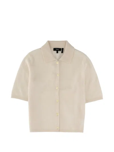 Theory Short-sleeved Relaxed Cashmere Casual Shirt In Neutral