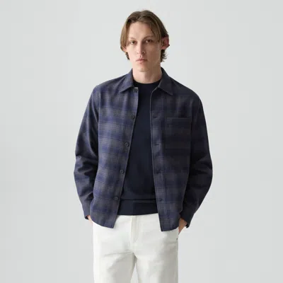 Theory Button-up Shirt In Textured Check In Blue