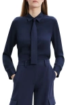 Theory Button-up Silk Shirt With Necktie In Nocturne Navy