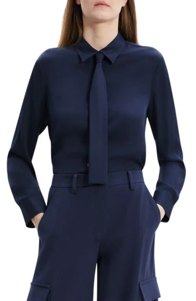 Theory Button-up Silk Shirt With Necktie In Nctrn Way