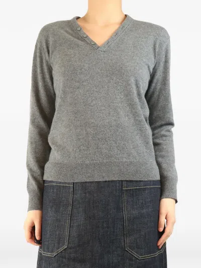 Pre-owned Theory Button-detail V-neck Sweater In Gray