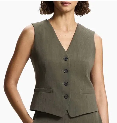 Theory Button-front New Waistcoat In Dark Olive In Animal Print