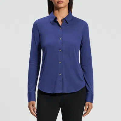 Theory Button-up Shirt In Organic Cotton Knit In Blue