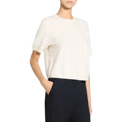 Theory Cable Knit Cashmere & Merino Wool Sweater In White