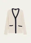 THEORY CABLE-KNIT CONTRAST-TRIM CARDIGAN
