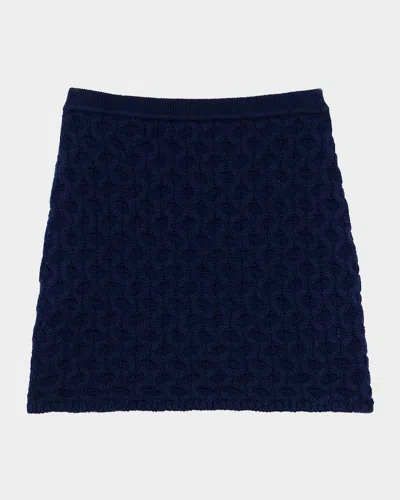 Theory Cable-knit Felted Wool-cashmere Mini Skirt In Dk Denim