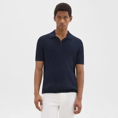 Theory Cable Knit Polo In Cotton In Baltic