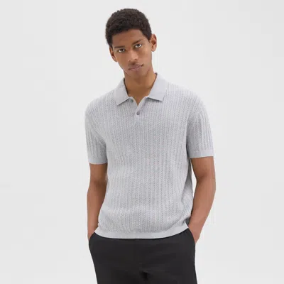 Theory Cable Knit Polo In Cotton In Gray