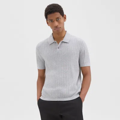 Theory Cable Knit Polo In Cotton In Light Grey Heather