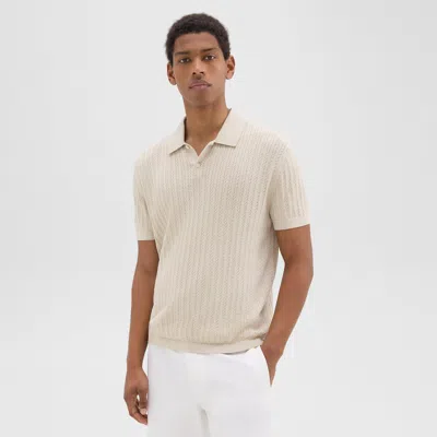 Theory Cable Knit Polo In Cotton In New Sand
