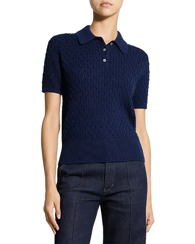 Theory Cable Knit Polo Shirt In Blue