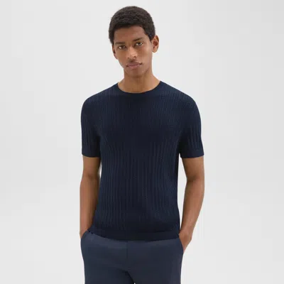 Theory Cable Knit Short-sleeve Sweater In Cotton In Baltic